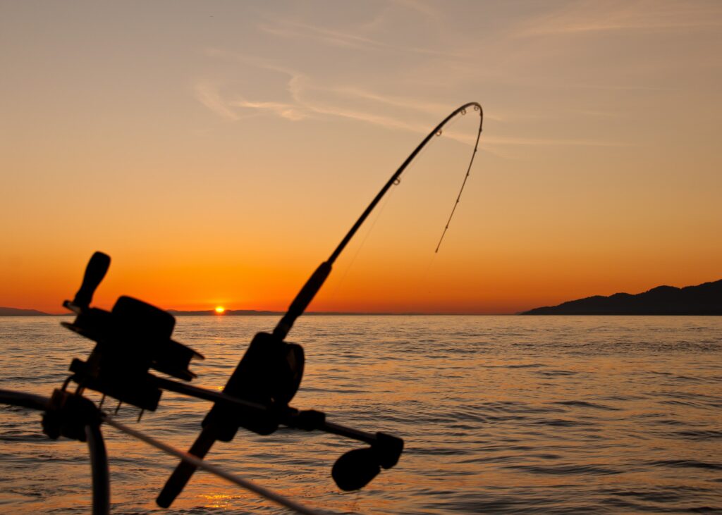 Canne à pêche au coucher du soleil